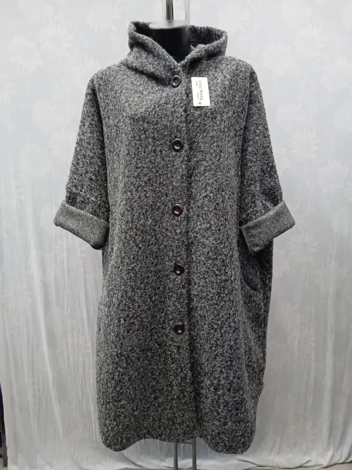 Lange Jacke mit Kapuze und Taschen, Größe 5XL